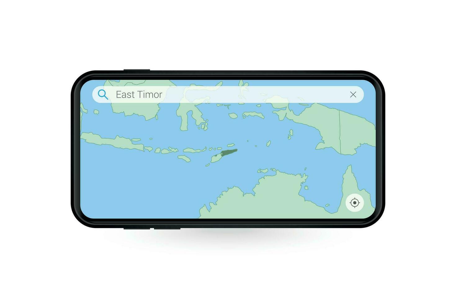 Searching map of East Timor in Smartphone map application. Map of East Timor in Cell Phone. vector