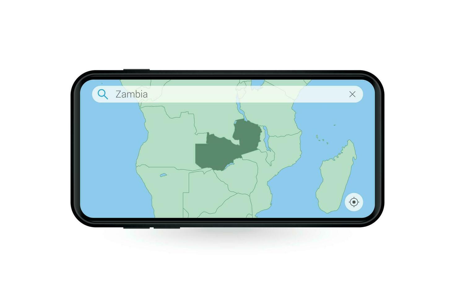 Searching map of Zambia in Smartphone map application. Map of Zambia in Cell Phone. vector