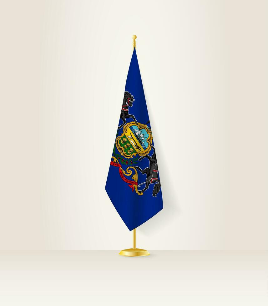 Pennsylvania flag on a flag stand. vector