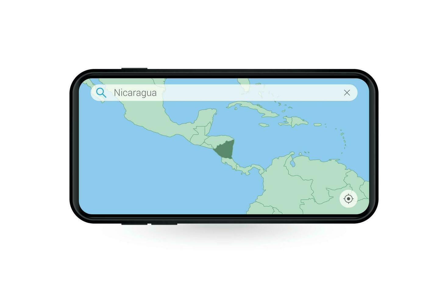 buscando mapa de Nicaragua en teléfono inteligente mapa solicitud. mapa de Nicaragua en célula teléfono. vector