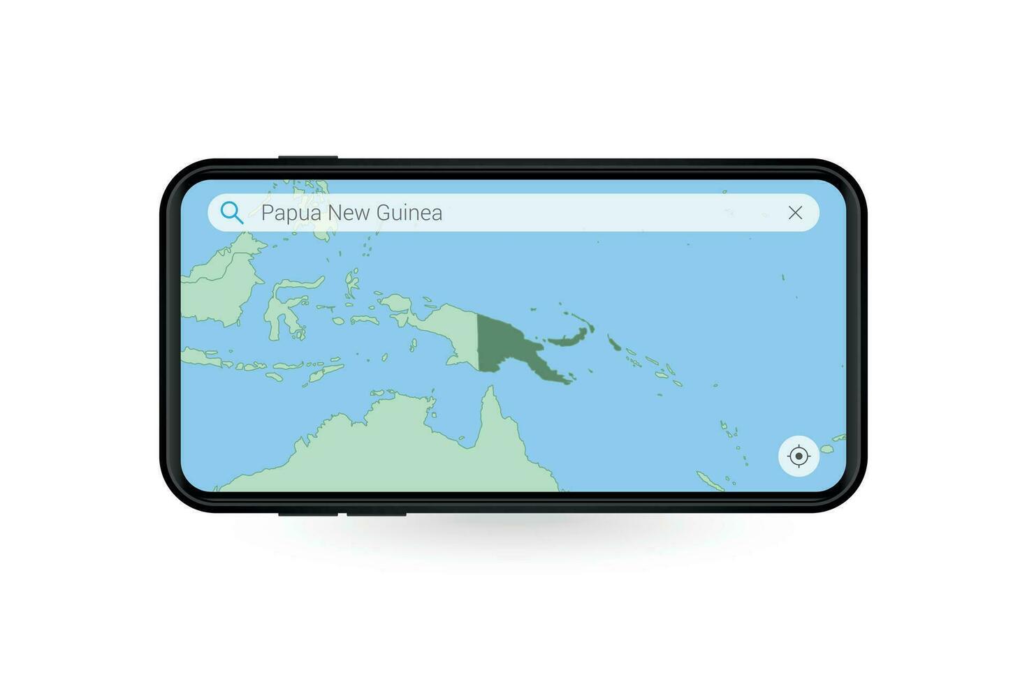 buscando mapa de Papuasia nuevo Guinea en teléfono inteligente mapa solicitud. mapa de Papuasia nuevo Guinea en célula teléfono. vector