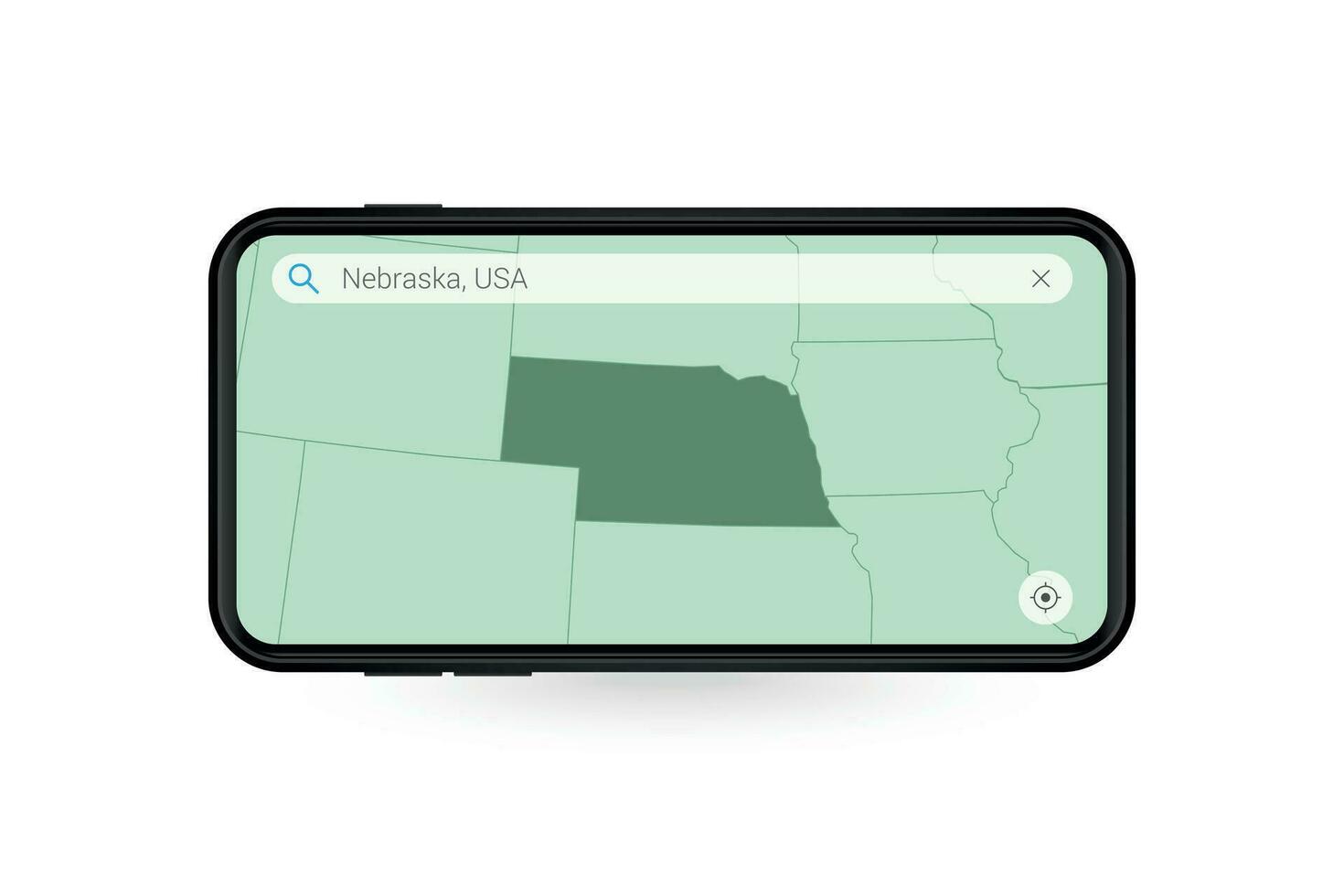 buscando mapa de Nebraska en teléfono inteligente mapa solicitud. mapa de Nebraska en célula teléfono. vector