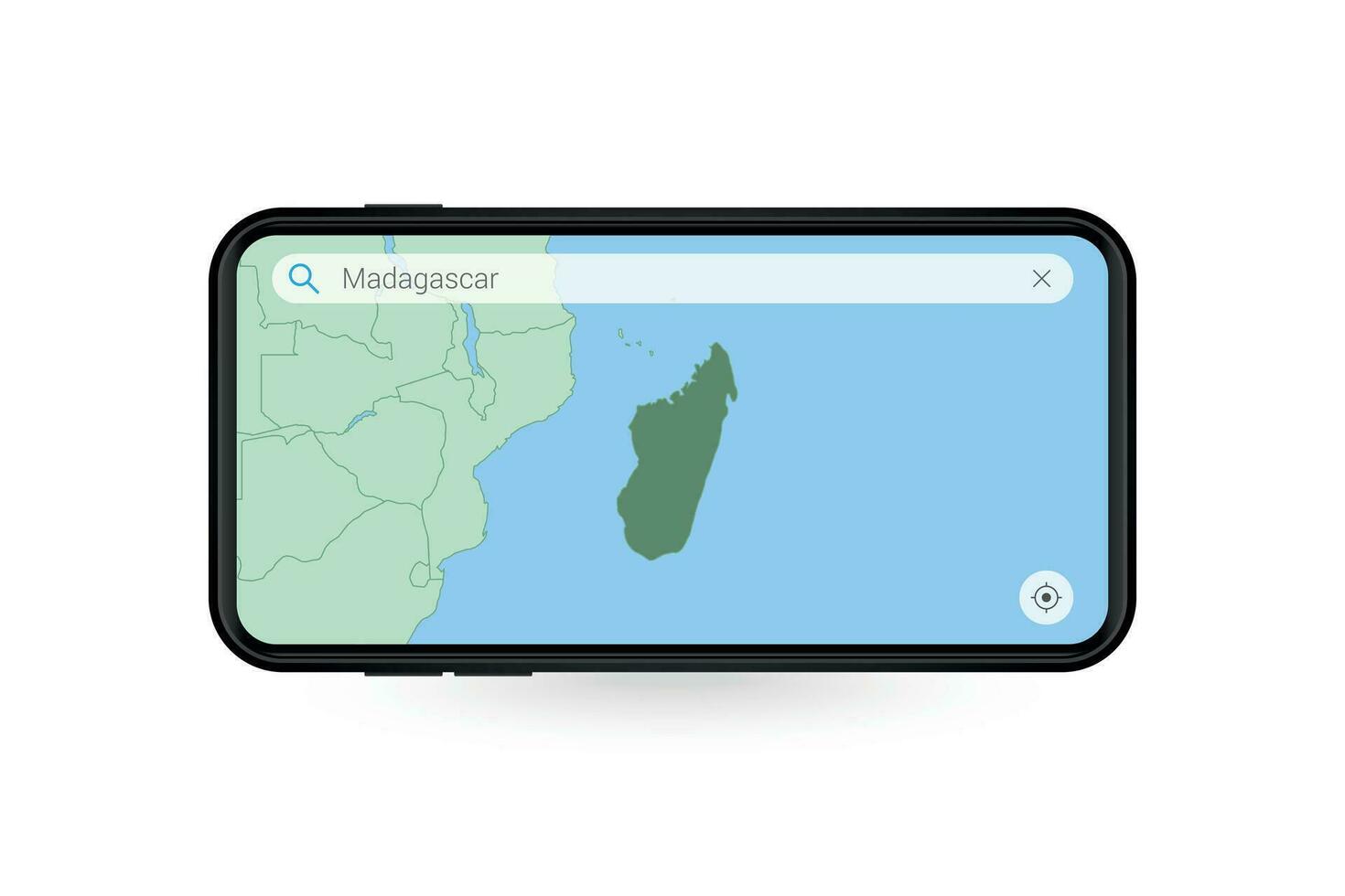 Searching map of Madagascar in Smartphone map application. Map of Madagascar in Cell Phone. vector