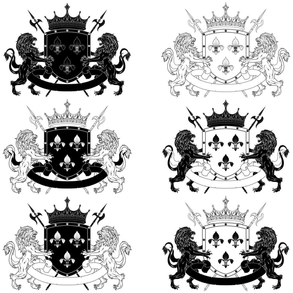 Medieval Coat of Arms with rampant lions vector