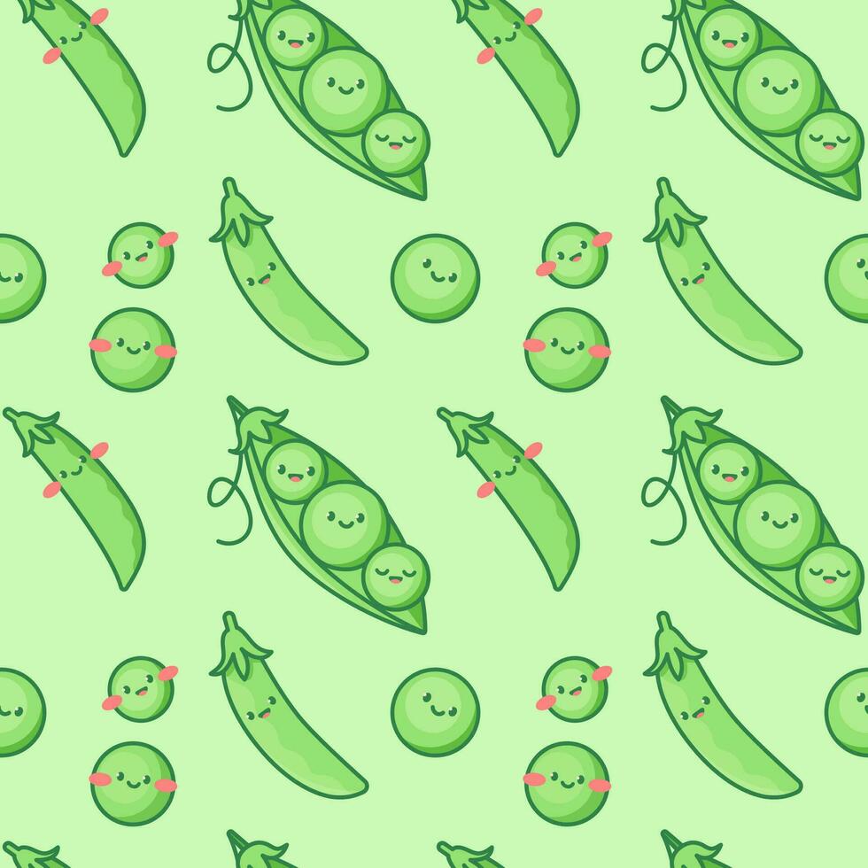 Seamless pattern of cute peas characters. vector