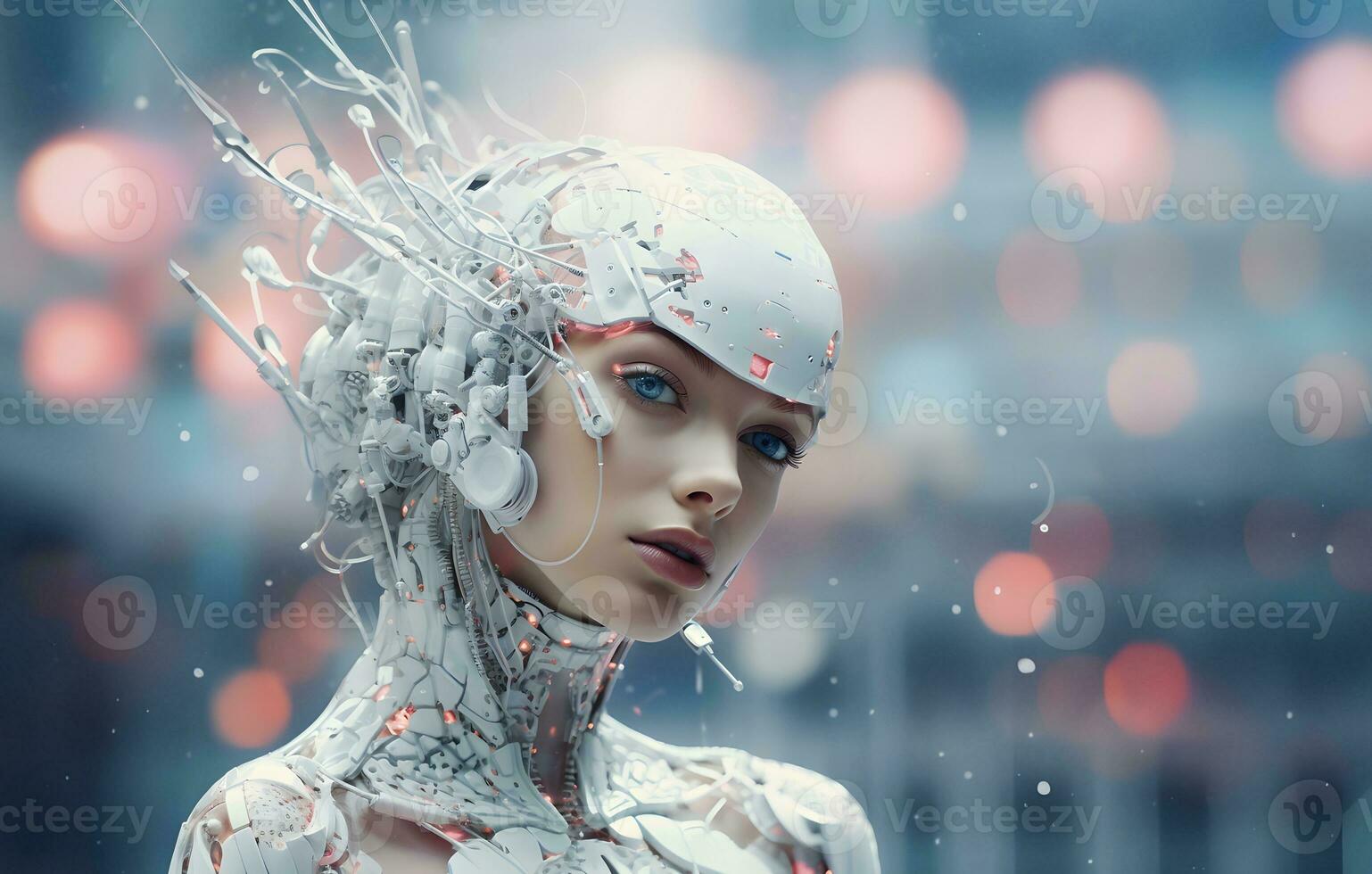 Beautiful female robot with artificial intelligence. AI generated photo