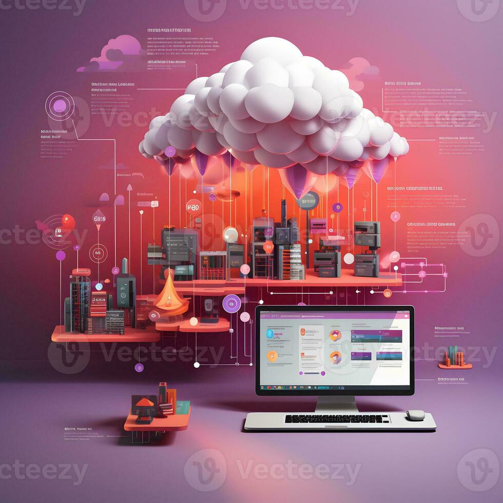 Cloud data storage, database, cloud computing concept. photo