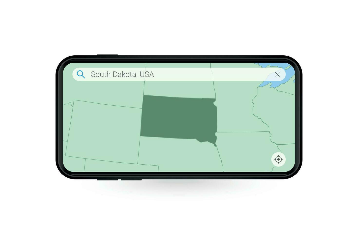 Searching map of South Dakota in Smartphone map application. Map of South Dakota in Cell Phone. vector