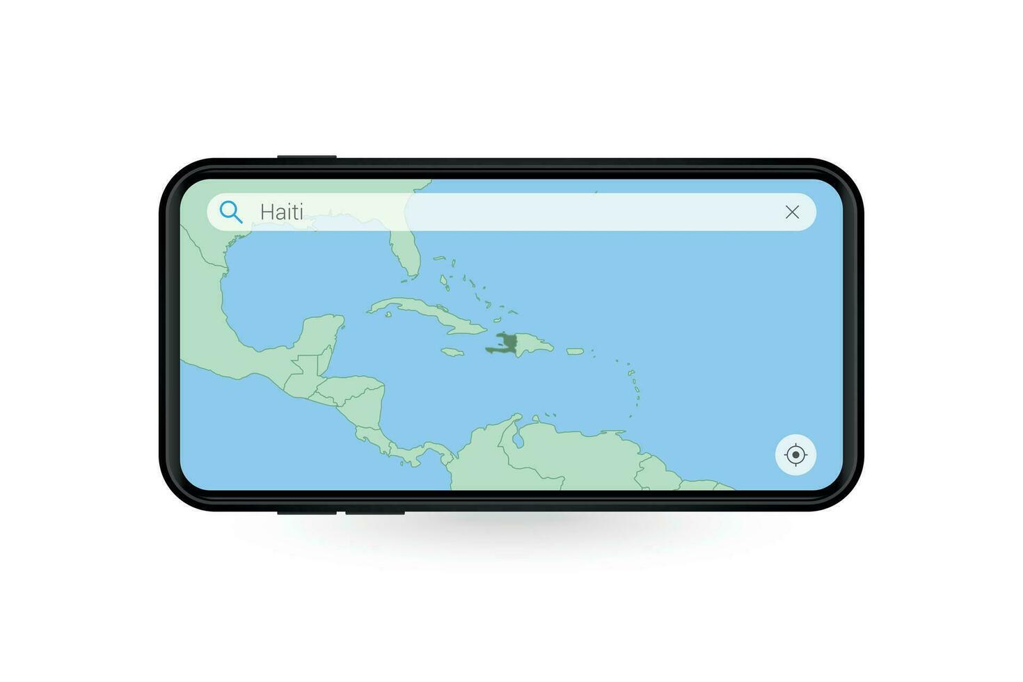 buscando mapa de Haití en teléfono inteligente mapa solicitud. mapa de Haití en célula teléfono. vector