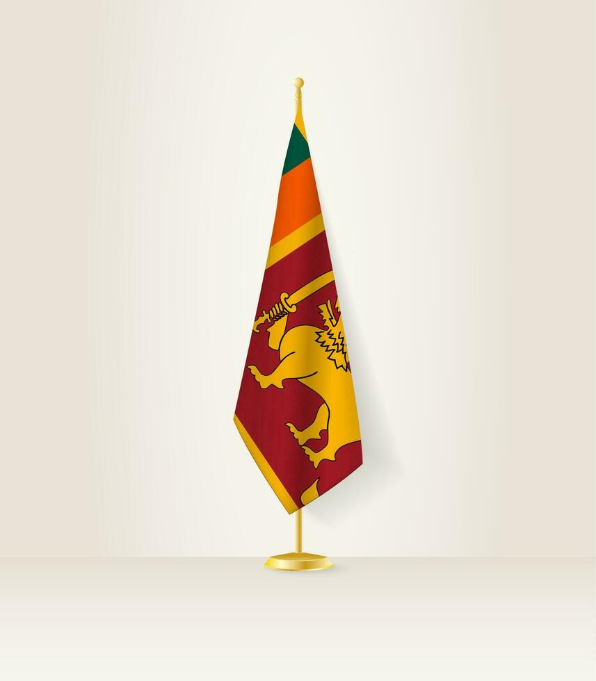 Sri Lanka flag on a flag stand. vector