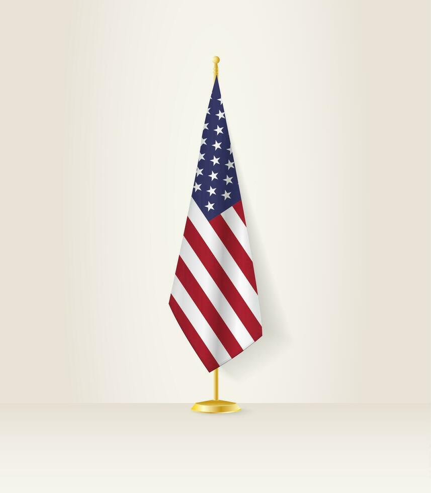 USA flag on a flag stand. vector