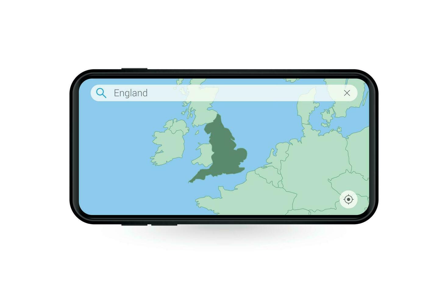 Searching map of England in Smartphone map application. Map of England in Cell Phone. vector