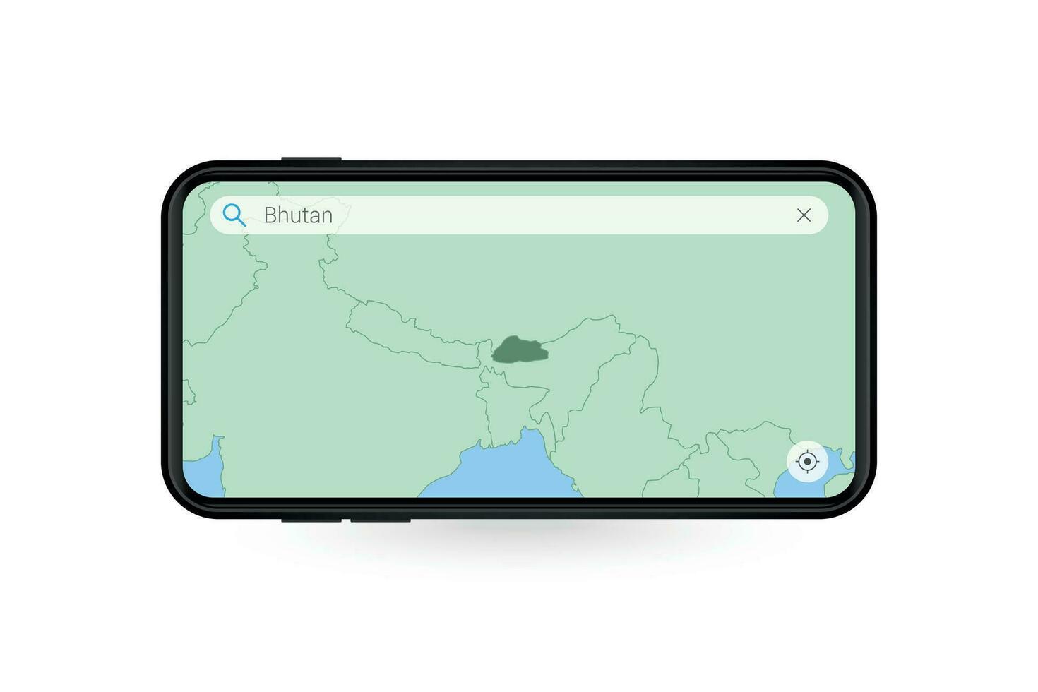 buscando mapa de Bután en teléfono inteligente mapa solicitud. mapa de Bután en célula teléfono. vector