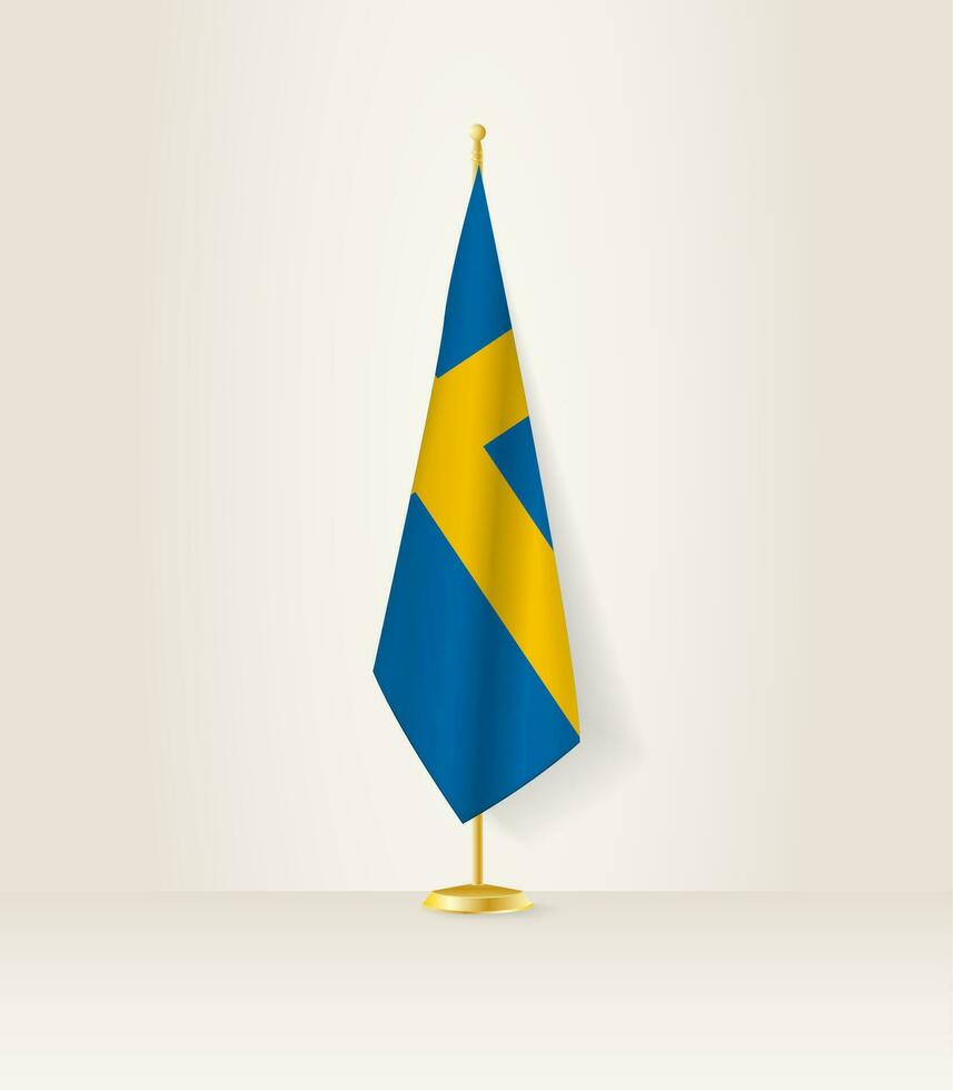Suecia bandera en un bandera pararse. vector