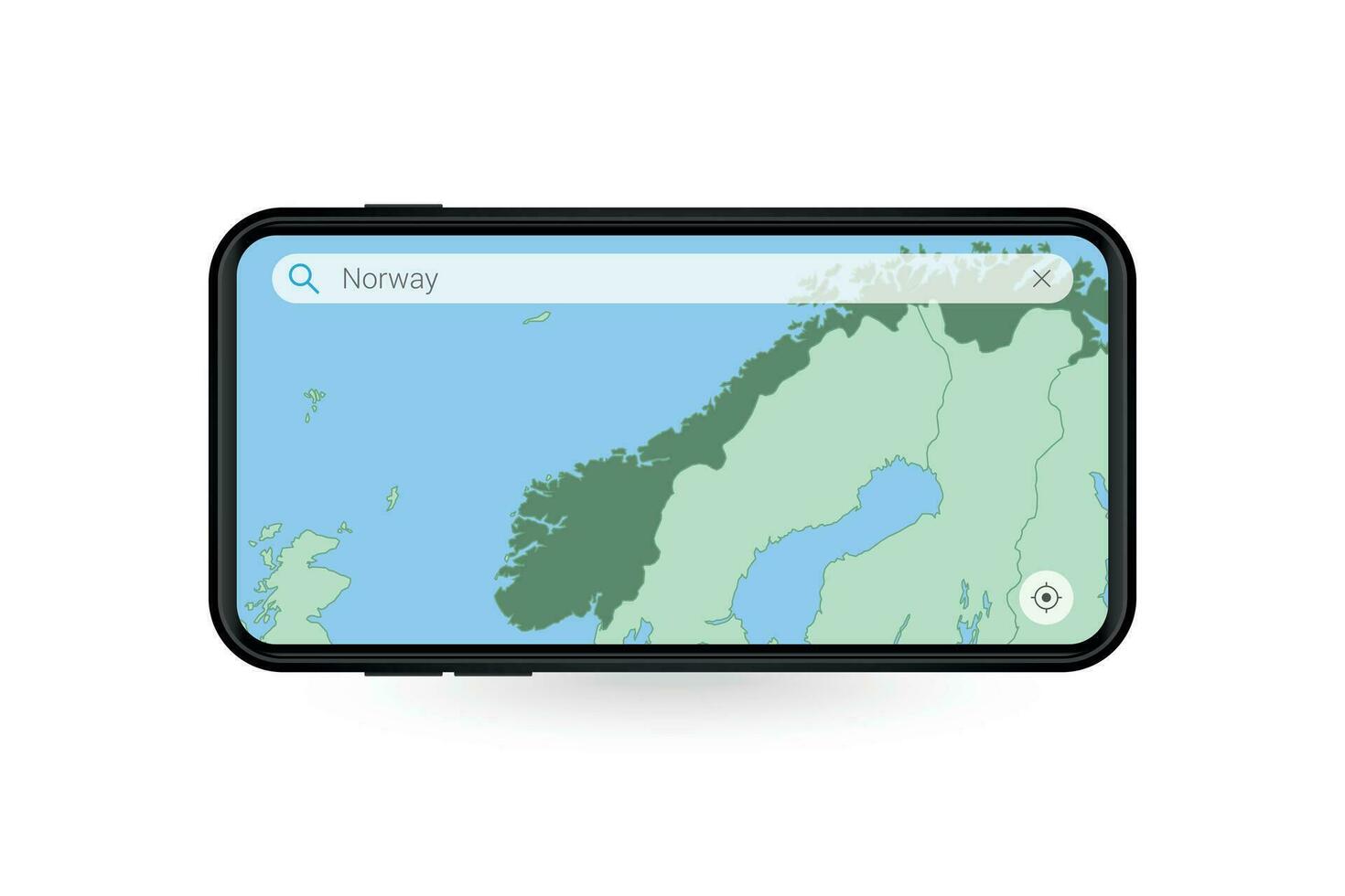Searching map of Norway in Smartphone map application. Map of Norway in Cell Phone. vector