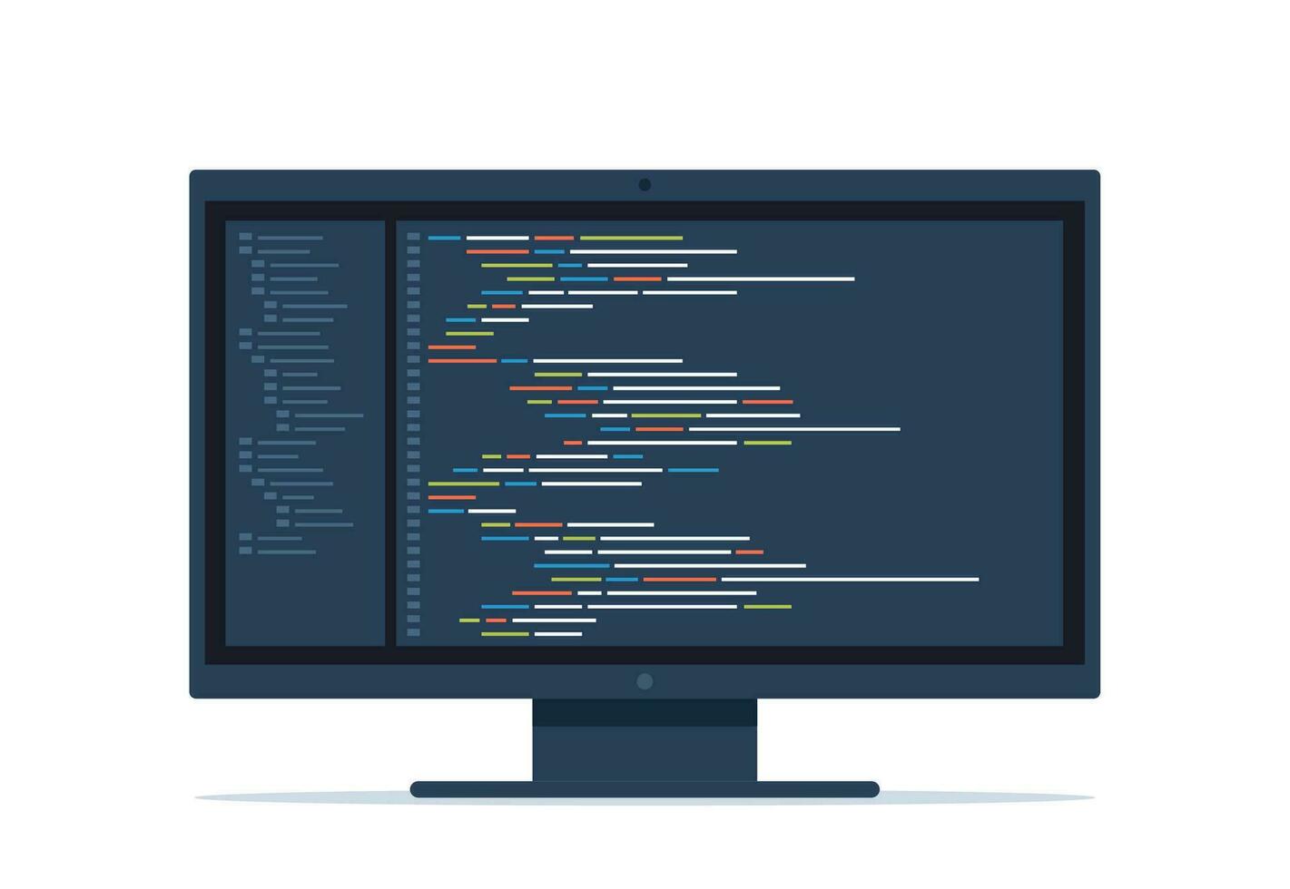 Computer software coding vector concept. Programming coding script java, digital program code on monitor screen. Vector illustration.