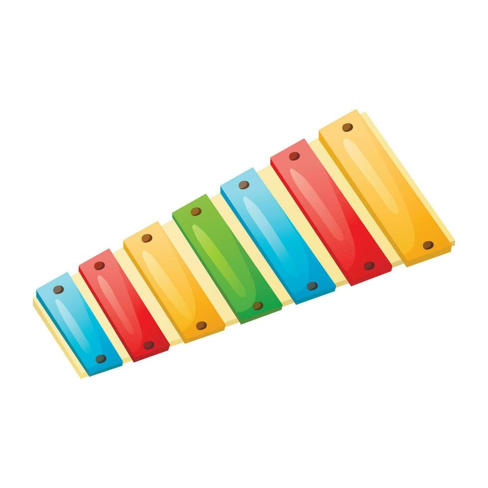 Vector cartoon illustration of children musical xylophone toy with multi-colored keys.