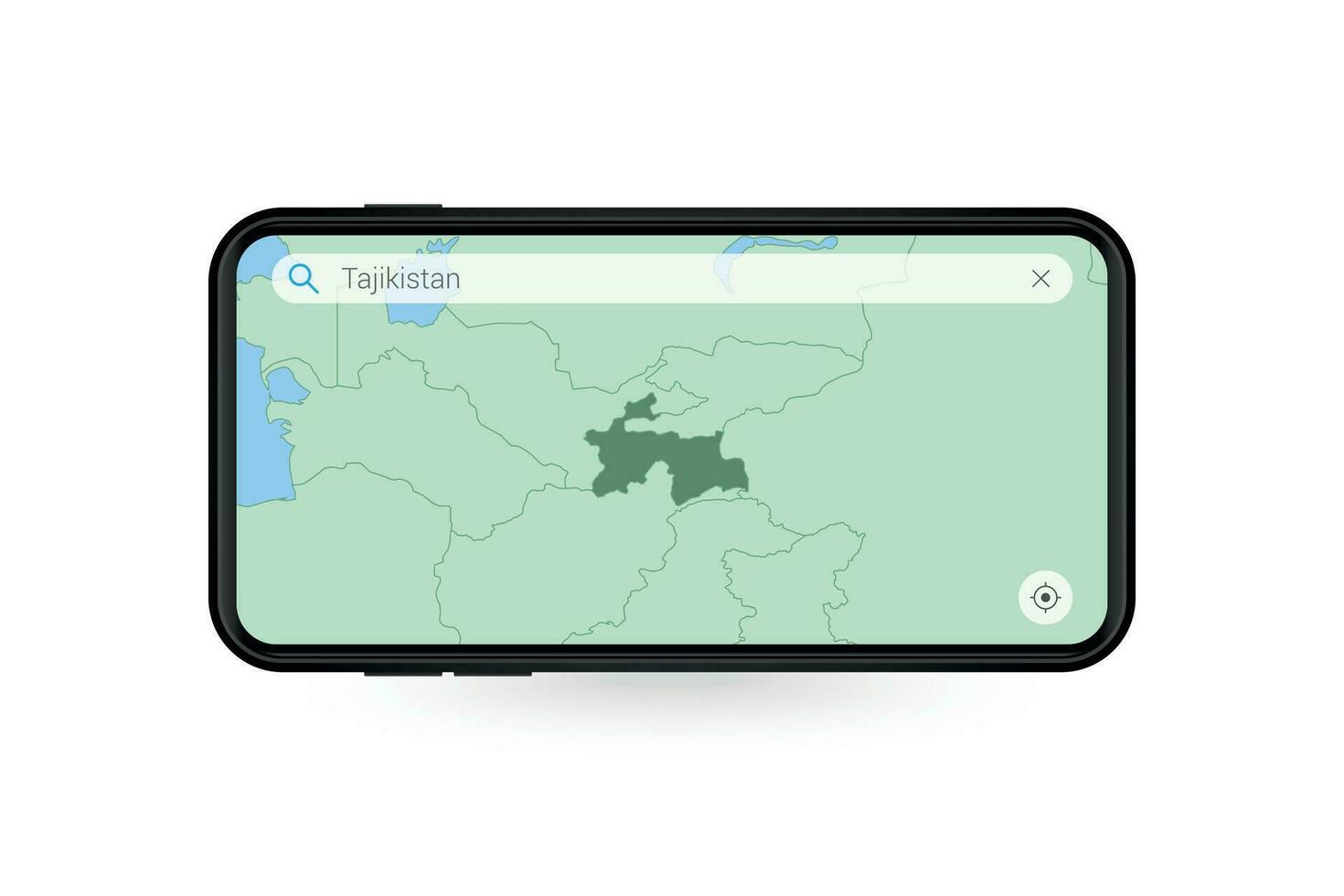 buscando mapa de Tayikistán en teléfono inteligente mapa solicitud. mapa de Tayikistán en célula teléfono. vector