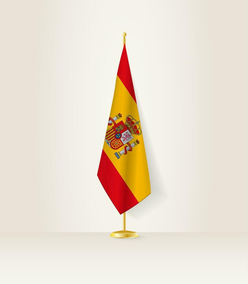 Spain flag on a flag stand. vector