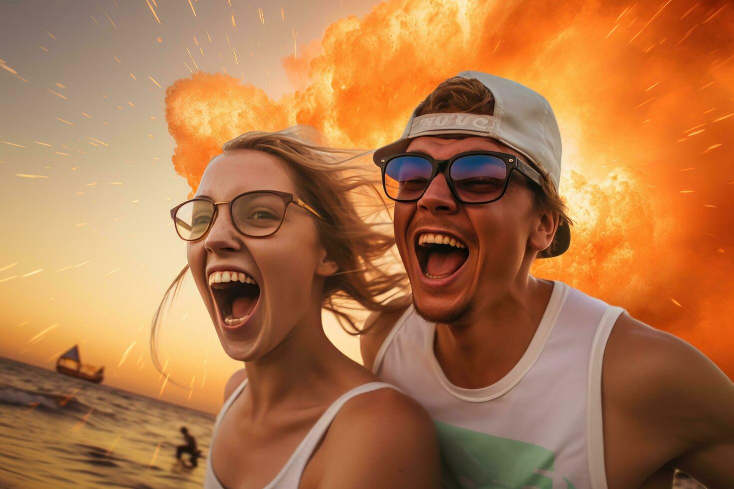 Happy couple at the beach photo