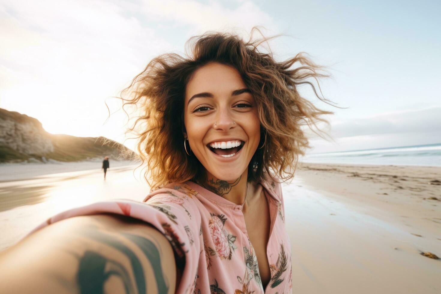 Beautiful surfer girl on the beach photo