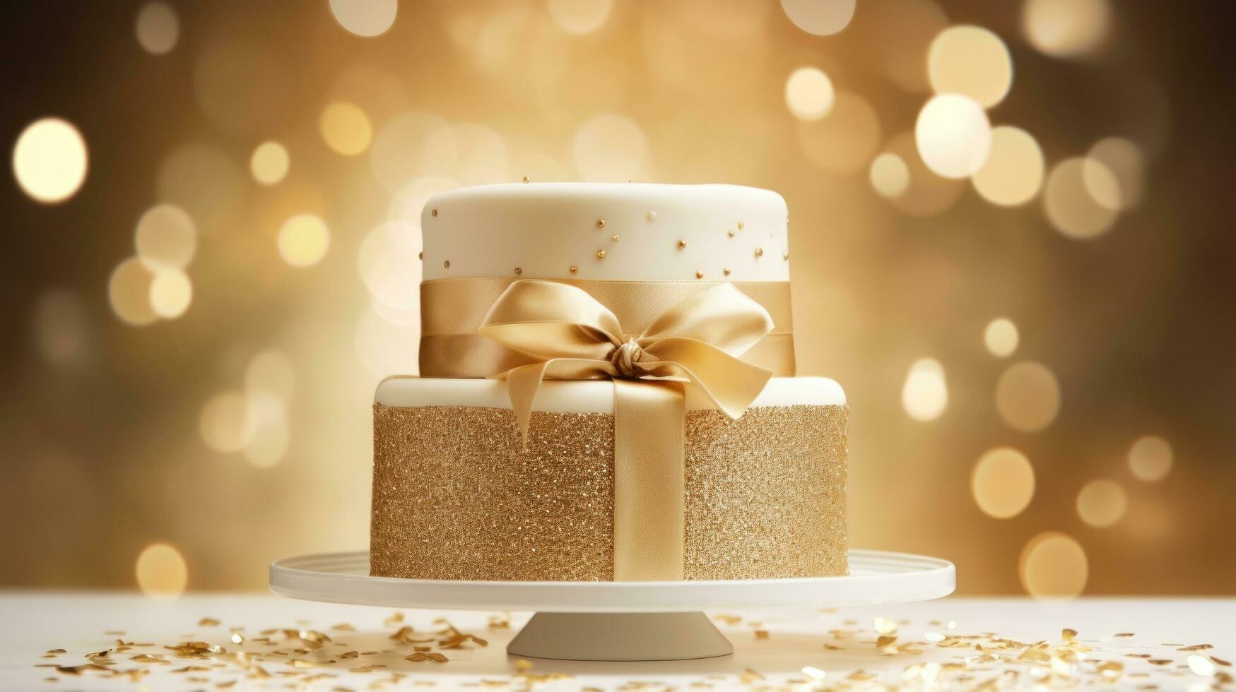 Golden Birthday cake background photo