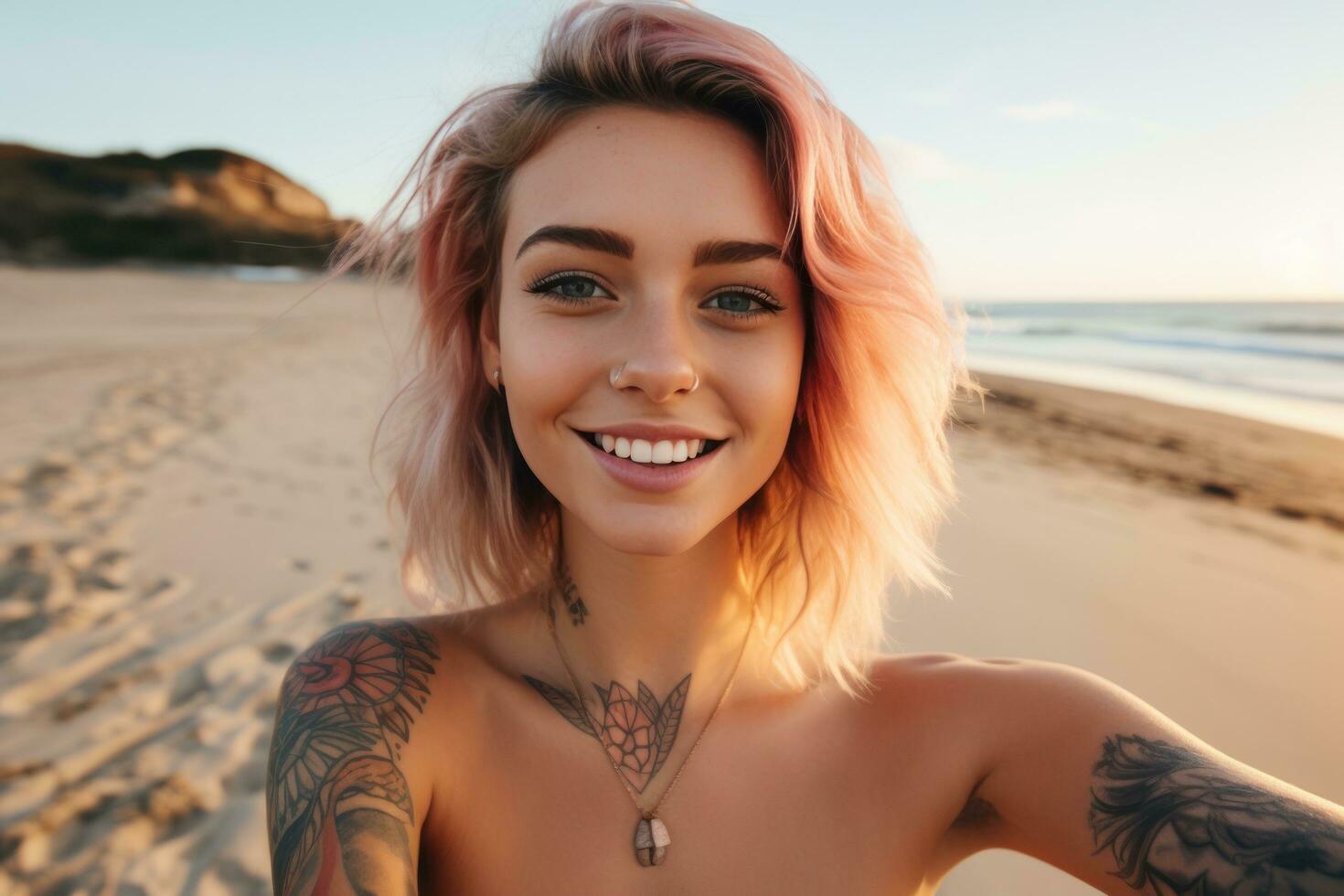 Beautiful surfer girl on the beach photo