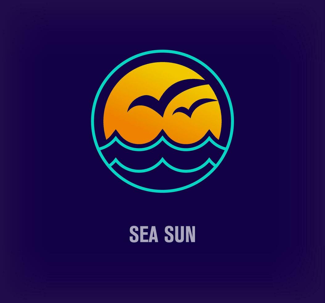 creativo amado sol, pájaro y mar redondo logo. único color transiciones creativo vacaciones, viaje y excursión logo modelo. vector