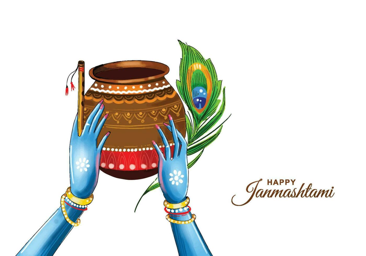 Happy janmashtami festival of india lord krishna beautiful card background vector