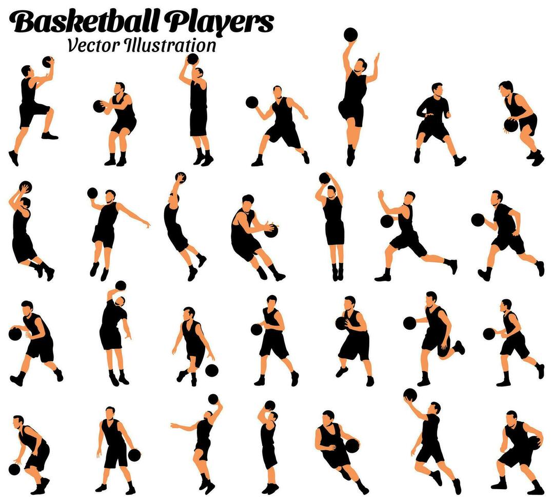 Basketball players vector illustration set.