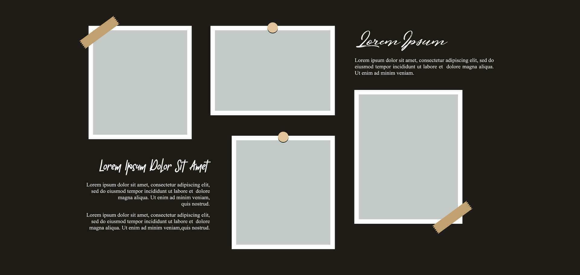 Pictures or photos frame collage. comics page grid layout abstract photo frames and digital photo wall template vector