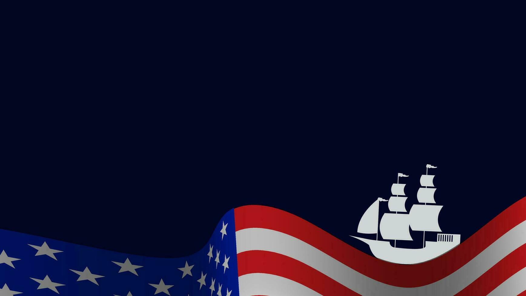 columbus day background with silhouette of ship , american flag and copy space area. vector