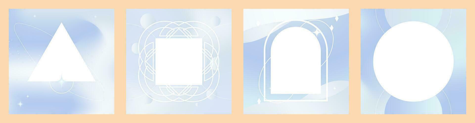 Set of liquid pastel templates in liquid gradient colors. Geometric shapes for copy space and layout, space elements. Stars, lines, and waves. Editable Vector Illustration.