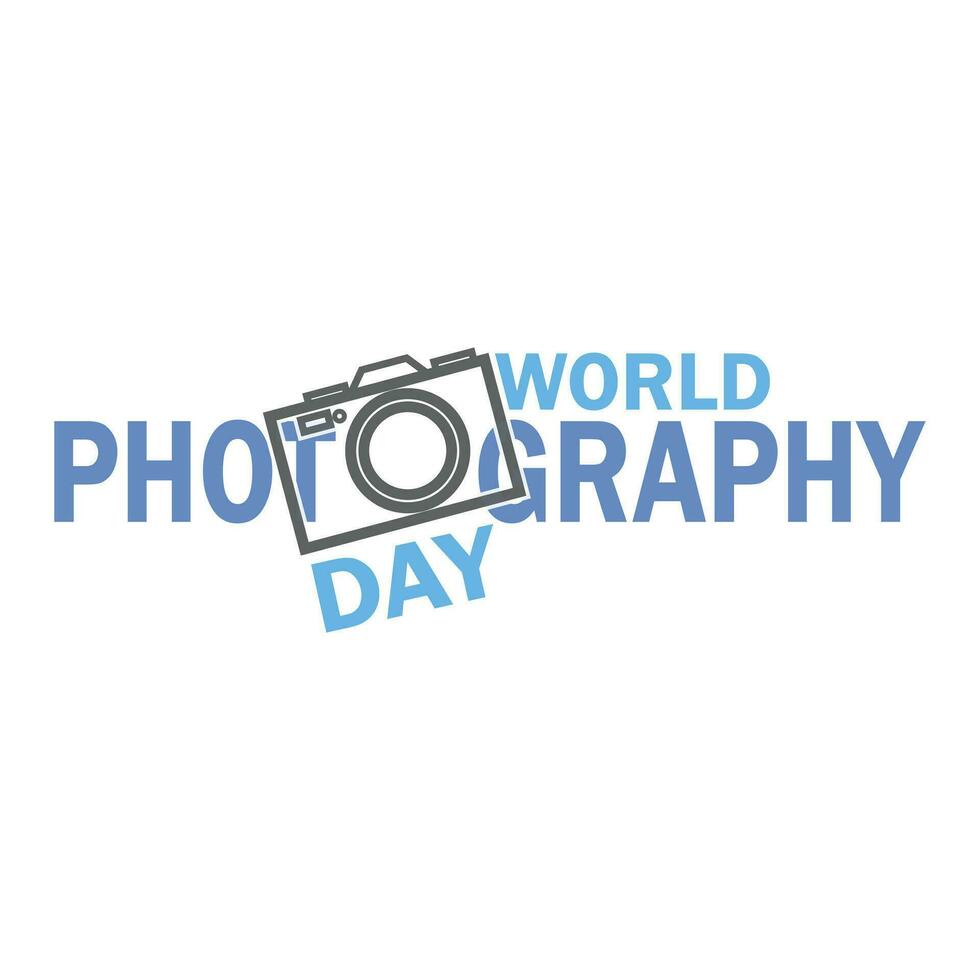 World Photography Day text with camera vector