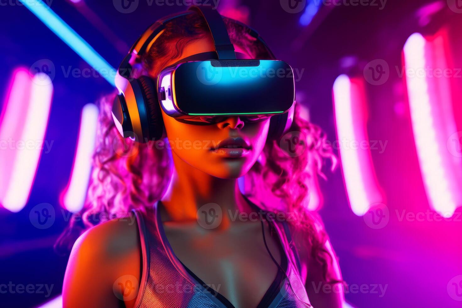 Stylized Portrait of a Woman Wearing a VR Headset photo