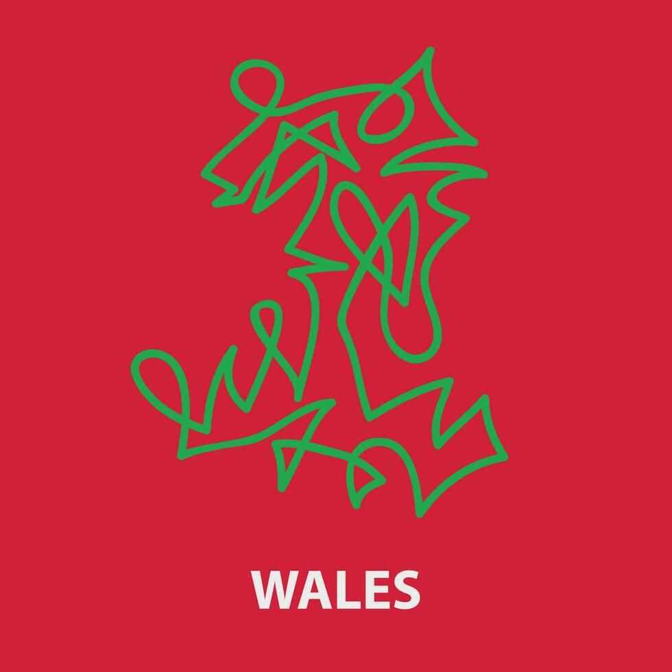 Abstract stroke map of Wales for rugby tournament. vector