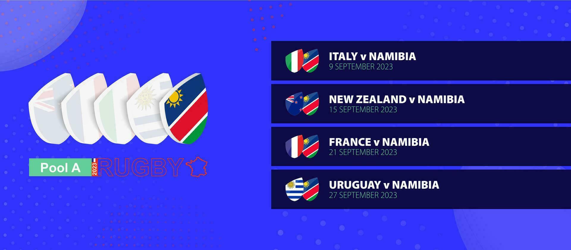Namibia rugby nacional equipo calendario partidos en grupo etapa de internacional rugby competencia. vector