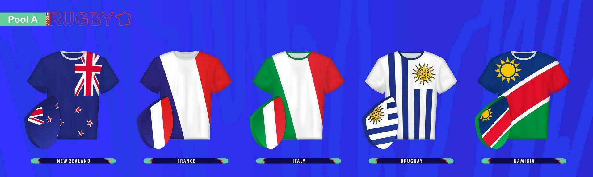 rugby jerseys con bandera de piscina una. vector