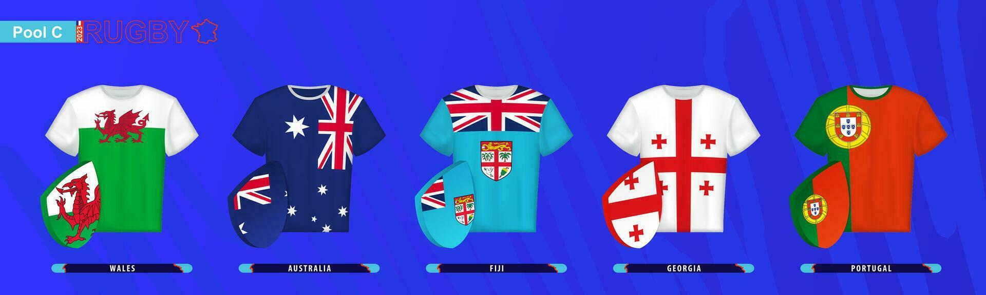 Rugby Jerseys with flag of pool C. vector