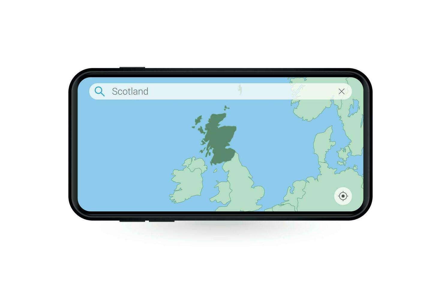Searching map of Scotland in Smartphone map application. Map of
