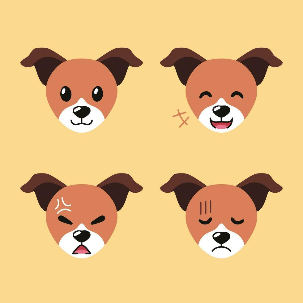 Set of cute character jack russell terrier dog faces showing different emotions vector