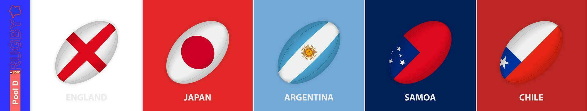 Rugby ball with the flag of Pool D of the rugby tournament. vector