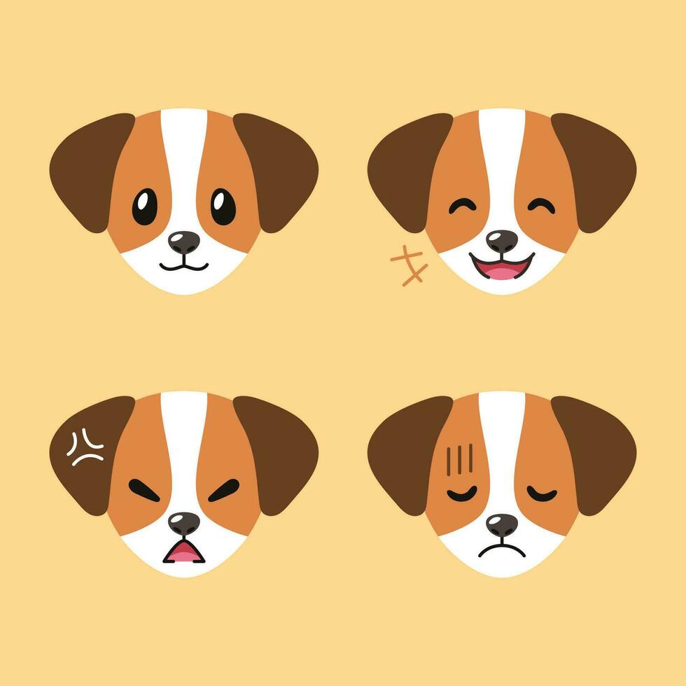 Set of character jack russell terrier dog faces showing different emotions vector