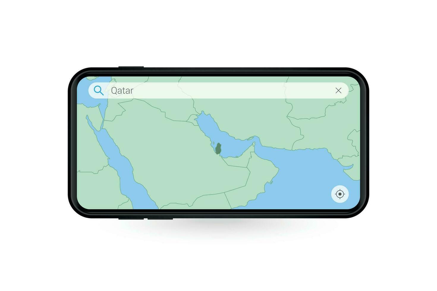 Searching map of Qatar in Smartphone map application. Map of Qatar in Cell Phone. vector