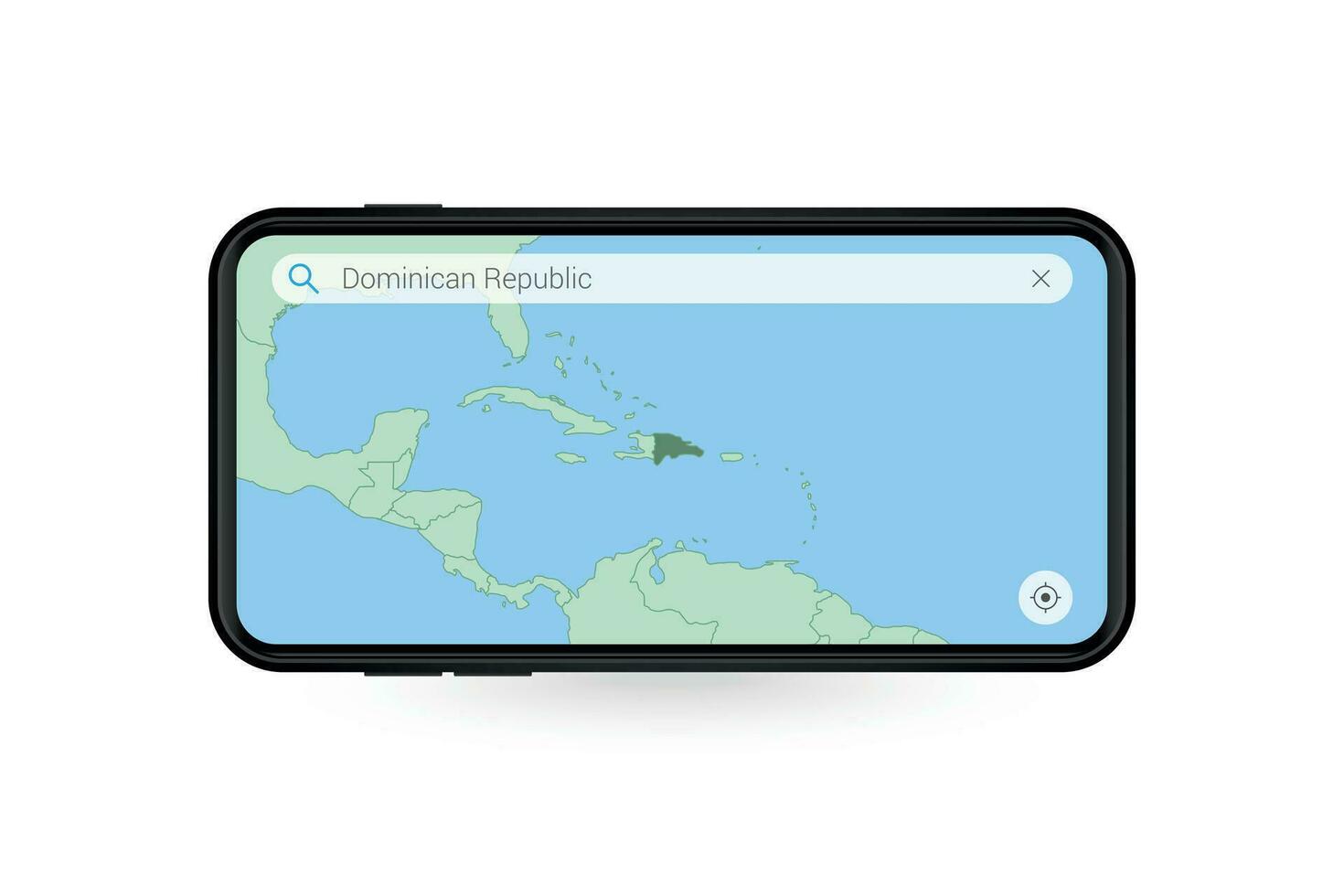 buscando mapa de dominicano república en teléfono inteligente mapa solicitud. mapa de dominicano república en célula teléfono. vector