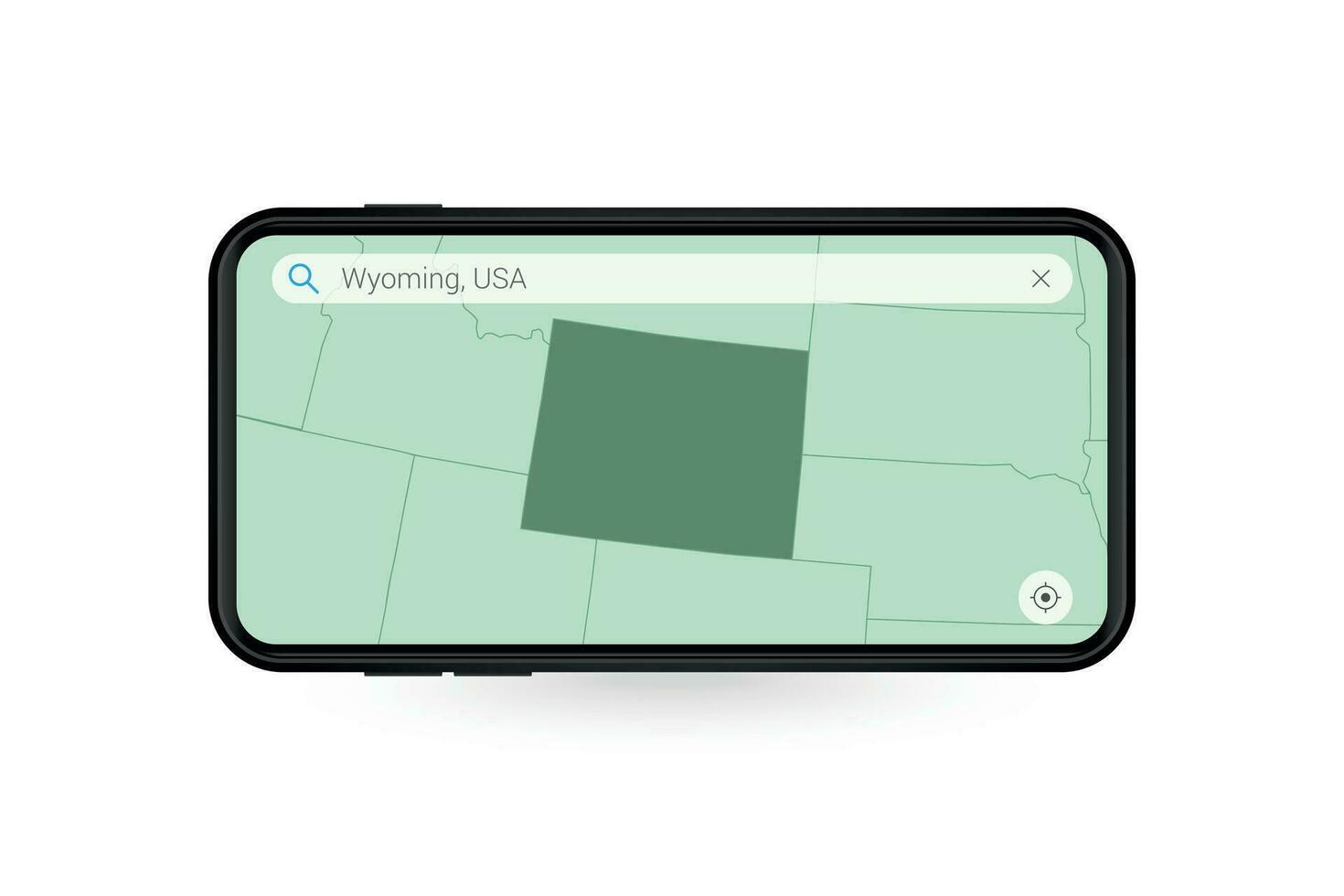 Searching map of Wyoming in Smartphone map application. Map of Wyoming in Cell Phone. vector