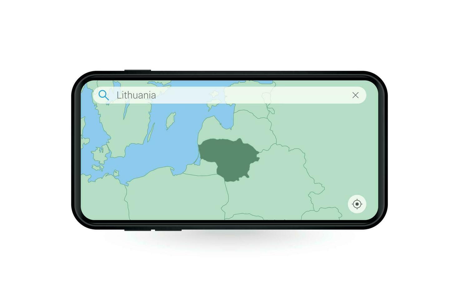 Searching map of Lithuania in Smartphone map application. Map of Lithuania in Cell Phone. vector