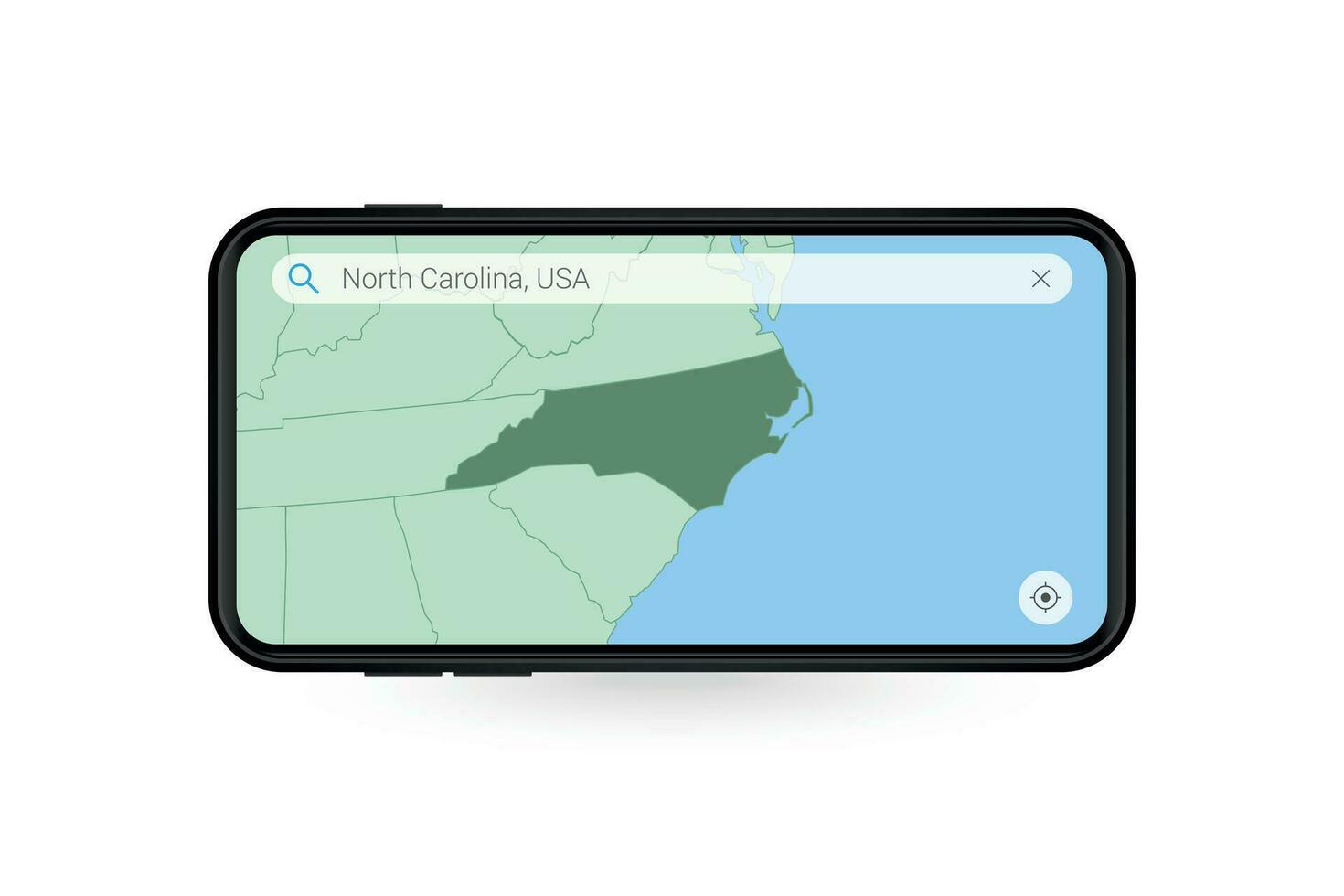 Searching map of North Carolina in Smartphone map application. Map of North Carolina in Cell Phone. vector