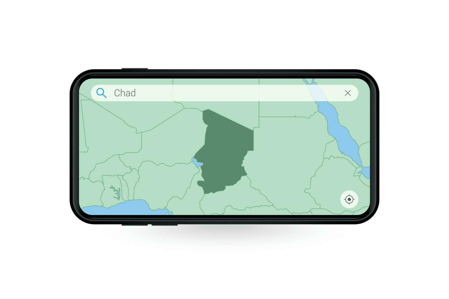Searching map of Chad in Smartphone map application. Map of Chad in Cell Phone. vector