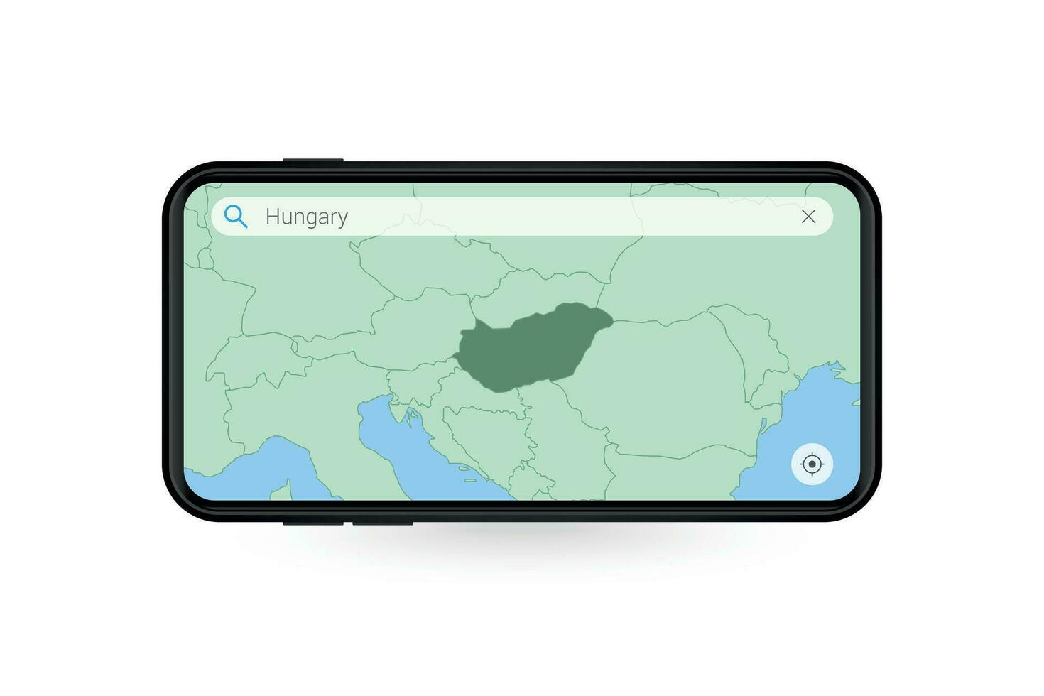 Searching map of Hungary in Smartphone map application. Map of Hungary in Cell Phone. vector